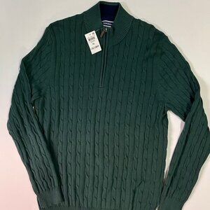 Men's Club Room Cable Knit Quarter Zip Green Sweater Sz XL NWT Stand Collar